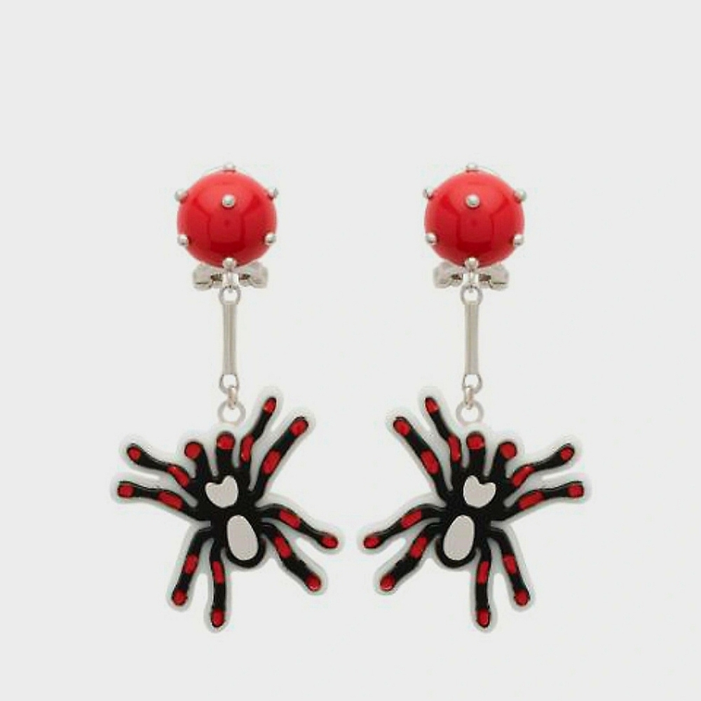 Prada Spider Clip On Earrings In Red And Silver